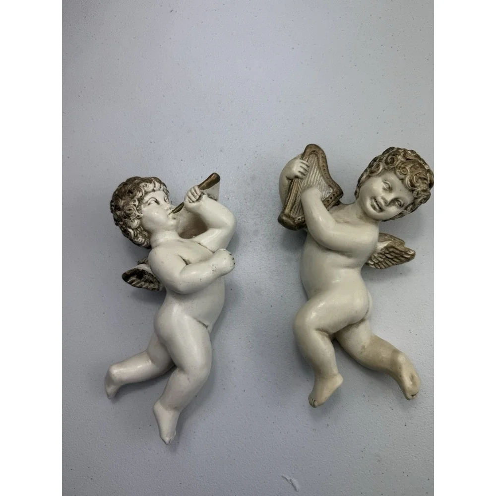 Vintage Universal Statuary Corp Chicago 1958 Cherub Angels Set 2 Wall Hanger 💛